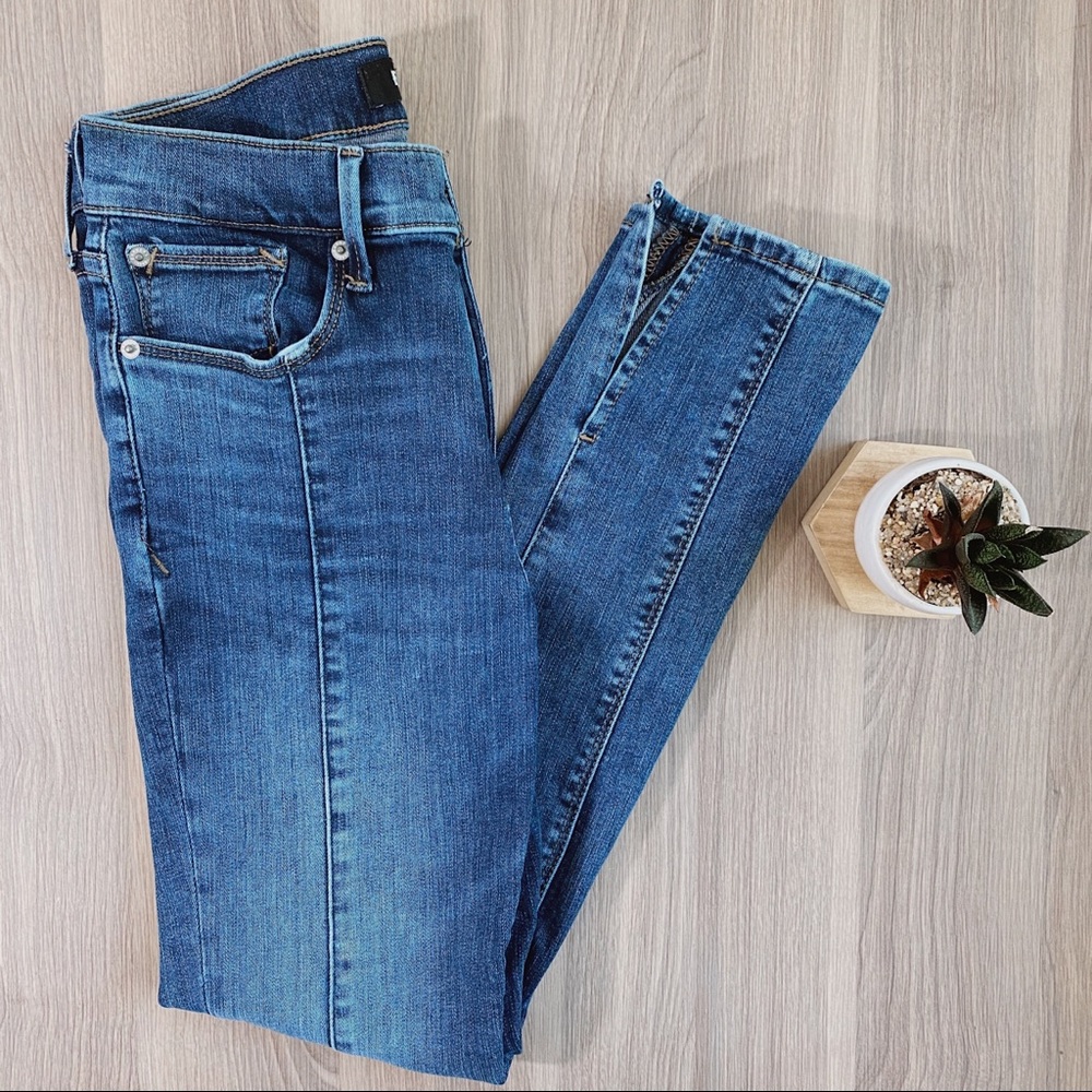 Express Denim Seamed Front Slit Bootcut Jeans
